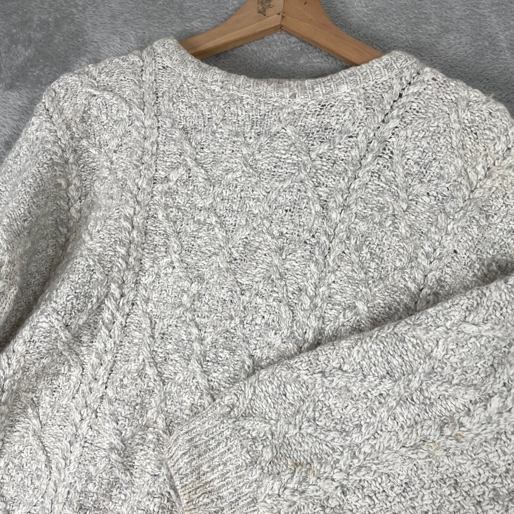 Field Gear Sweater Womens Large Gray Cable Knit Cotton Wool Crewneck Vintage